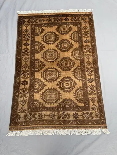 3 x 5 ft Afghan Hand-Knotted Vintage Soft Pile Rug One of a Kind Terracotta Color Faded Turkoman Bokhara Desig