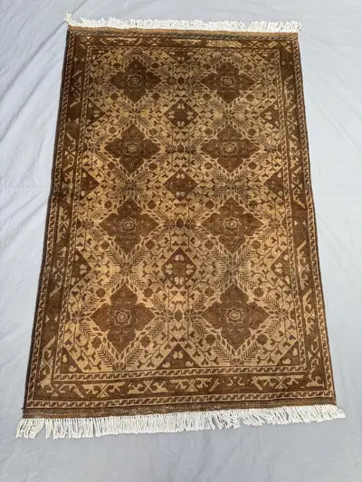 3.4 x 5.1 ft Afghan Hand Knotted Vintage Soft Pile Terracotta Faded Small Area Rug – One of a Kind Antique Tur