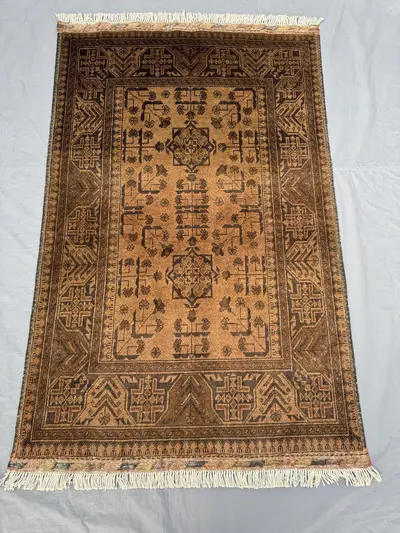 3 x 5 ft Afghan Hand Knotted Vintage Soft Pile One of a Kind Small Area Terracotta Color Faded Turkoman Bokhar