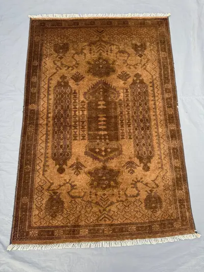 3 x 5 ft Afghan Hand Knotted Vintage Soft Pile One of a Kind Terracotta Color Faded Small Area Rug Turkoman Er