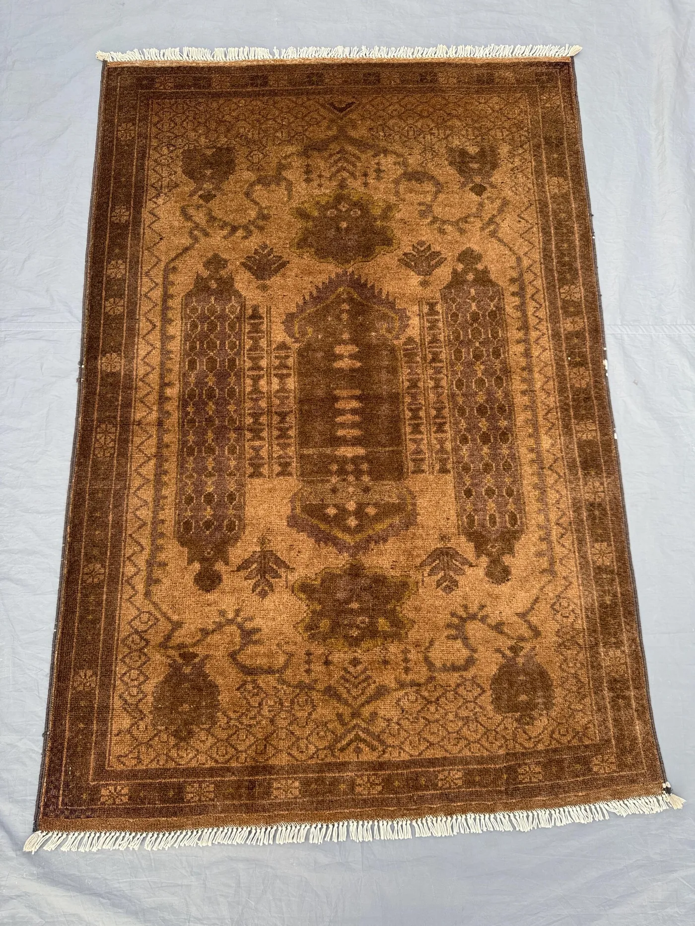 3 x 5 ft Afghan Hand Knotted Vintage Soft Pile One of a Kind Terracotta Color Faded Small Area Rug Turkoman Ersari Design