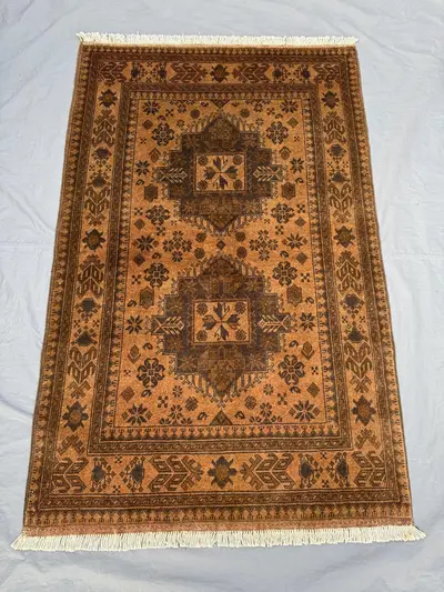 3 x 5 ft Turkmen Hand Knotted Vintage Soft Pile Unique Terracotta Color Faded Turkmen Ersari Design Rug - One 