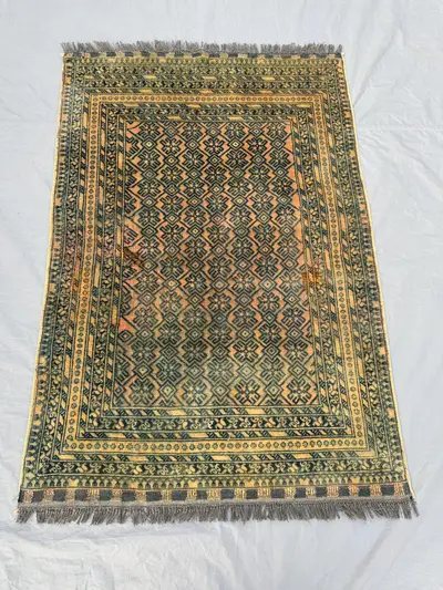 3 x 5 ft Afghan Hand Knotted Vintage Unique Soft Pile One of a Kind Small Area Rug Balochi Design | Living roo