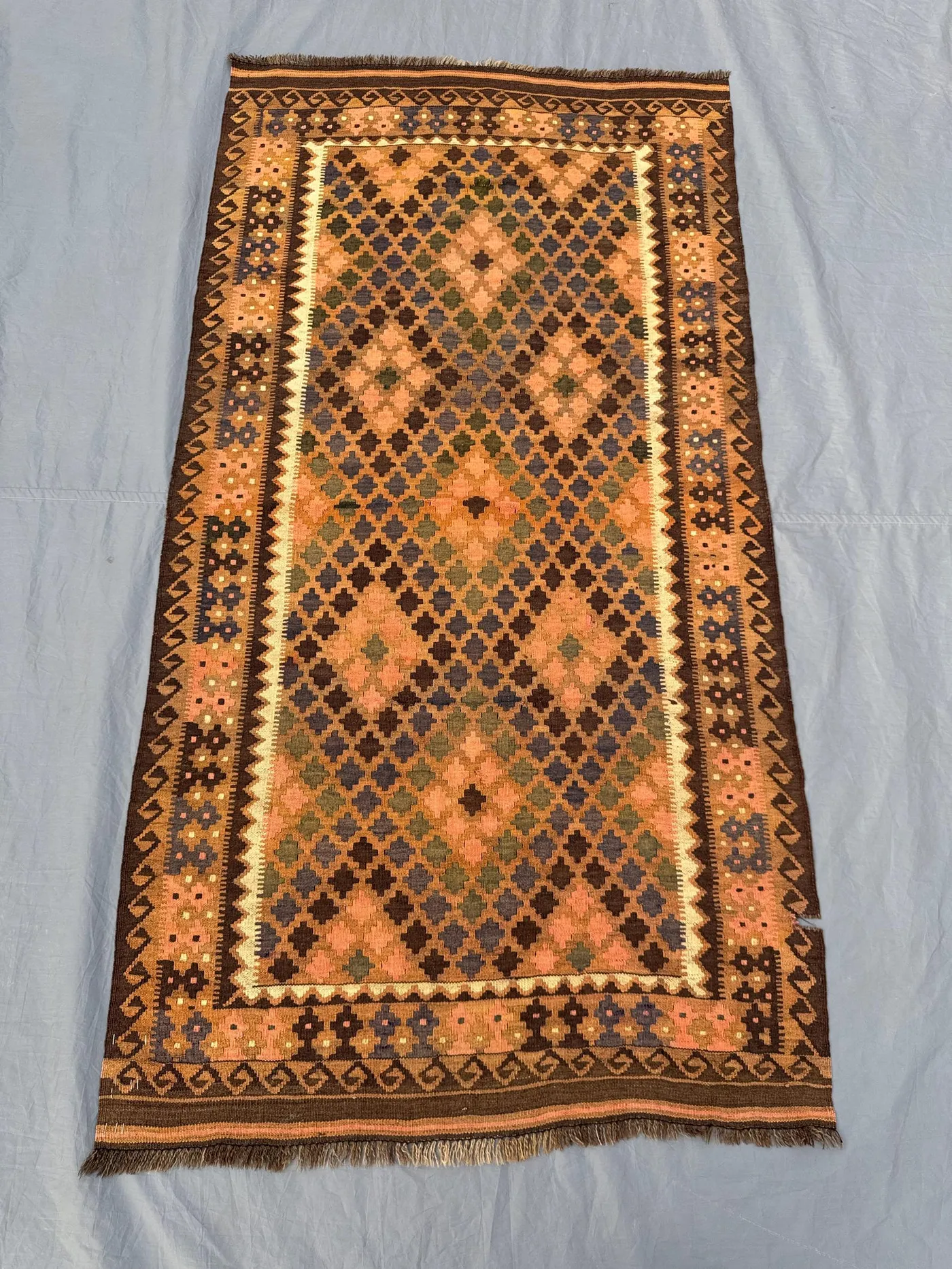 3 x 6 ft Afghan Hand Woven Vintage Flat Weave Kilim - One of a Kind Terracotta Color Faded Maimana Design | Living room & Bedroom decor
