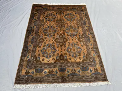 5 x 7 ft Afghan Hand Knotted Vintage Soft Pile One of a Kind Terracotta Color Faded Turkoman Ersari Design | L