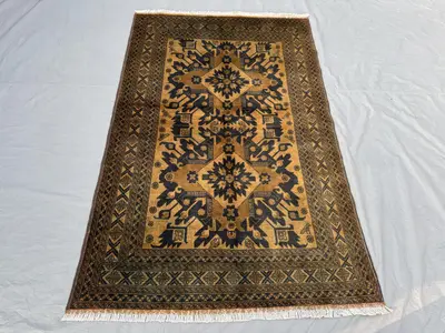 4 x 7 ft Afghan Hand Knotted Vintage Soft Pile One of a Kind Turkoman Bokhara Design Rug | Living room & Bedro