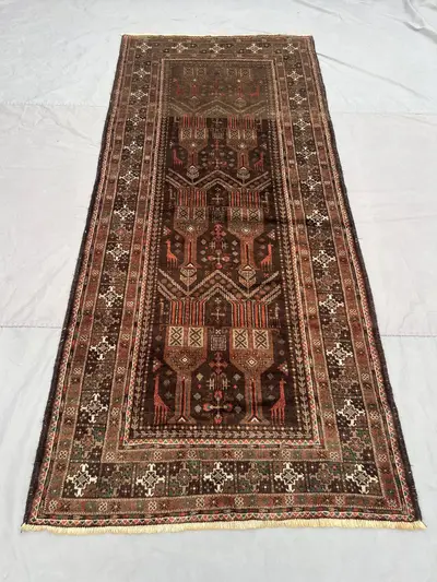 4'2 x 9'8 ft Vintage Afghan Runner Rug, Hand Knotted Wool Carpet, Caucasian Medallion Tribal Design, Long Orie