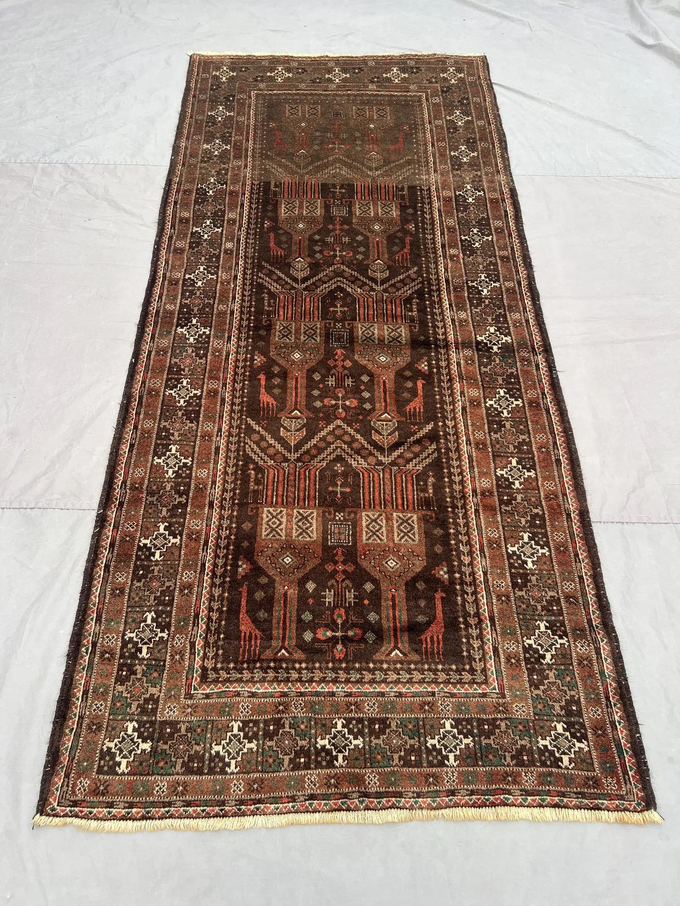 4'2 x 9'8 ft Vintage Afghan Runner Rug, Hand Knotted Wool Carpet, Caucasian Medallion Tribal Design, Long Oriental Hallway Rug, Kitchen Rug