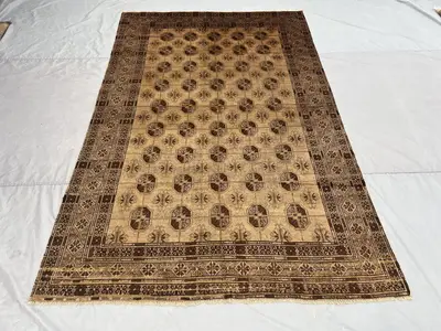 7x10 Vintage Afghan Baluchi Rug, Hand Knotted Wool Carpet, Rare Terracotta Faded Tribal Geometric Design, Larg
