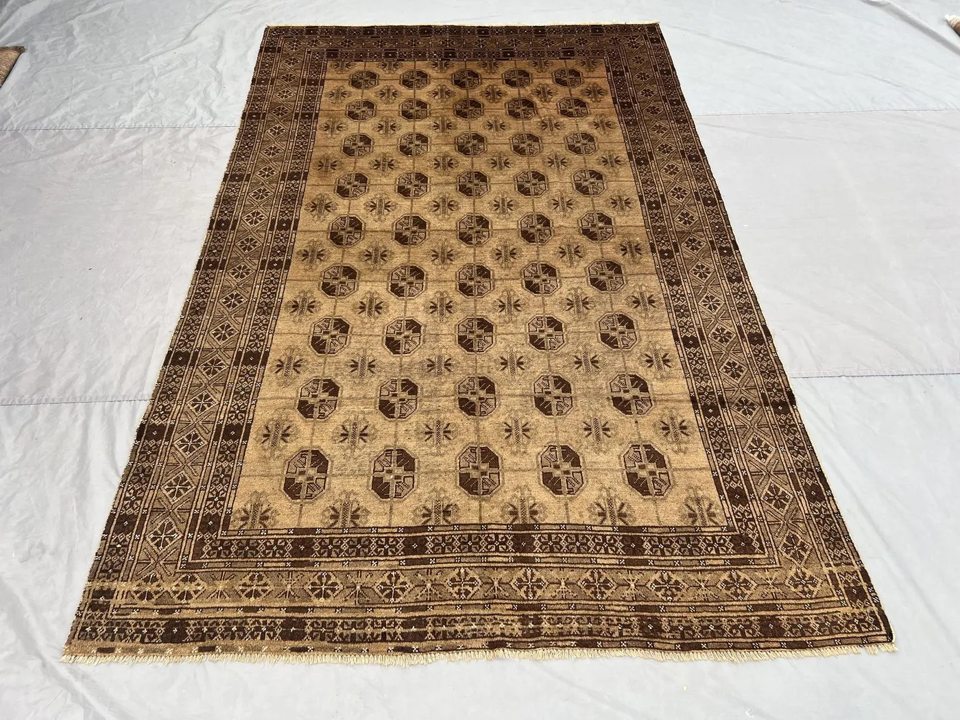 7x10 Vintage Afghan Baluchi Rug, Hand Knotted Wool Carpet, Rare Terracotta Faded Tribal Geometric Design, Large Oriental Rug Living Room Rug