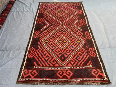 5x9 Antique Afghan Baluch Kilim Rug | Handwoven Flatweave Wool Carpet | Vintage Tribal Design | Nomadic Area R