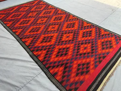 4'6x9'3 ft Antique Afghan Handmade Kilim Rug | Turkish Style Flat Weave Runner | Tribal Geometric Design Wool 