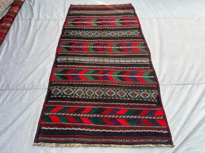 Afghan Kilim Rug 4'5x8'5 | Handmade Wool Tribal Flatweave | Vintage Striped Boho Decor Rug | Ethnic Wool Area 