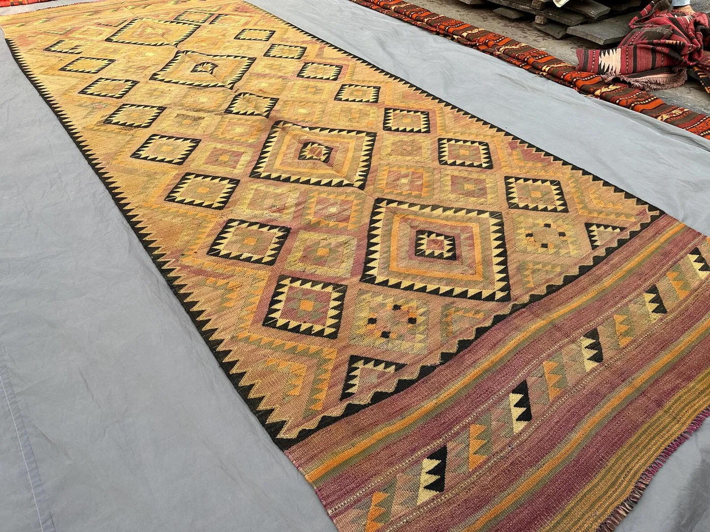 5x14 Antique Baluchi Kilim Rug Handmade Flat Weave Wide Runner Rug | 14 ft Long Carpet | Tribal Pastel Geometric Wool Hallway Rug Rare Decor