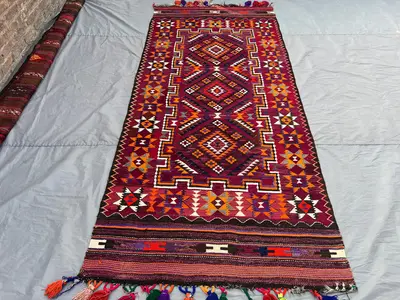 5x10 Afghan Kilim Runner | Vintage Flatweave Wool Rug | Tribal Diamond Pattern | Long Hallway Carpet, Entryway