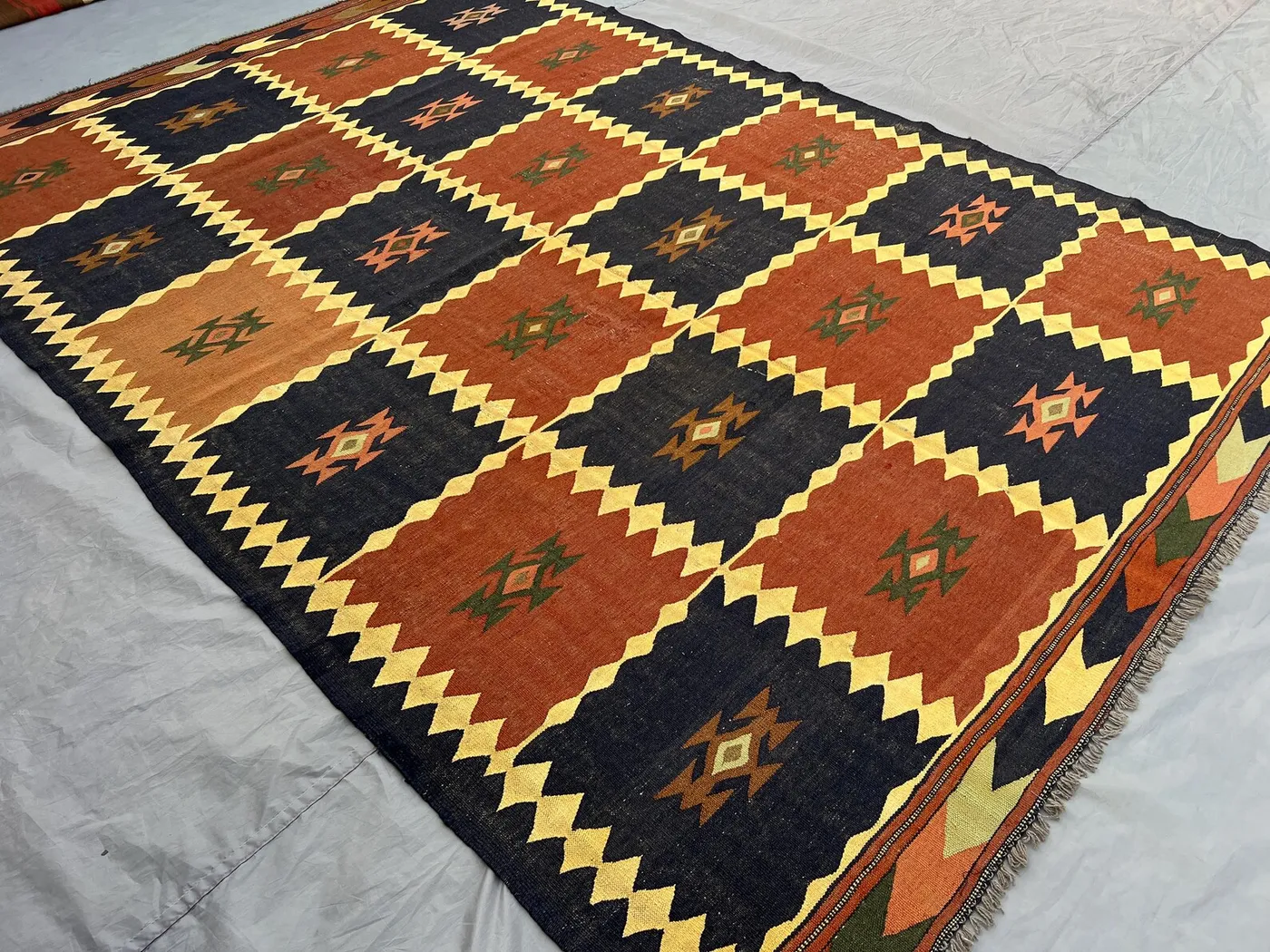 7x10 Afghan Kilim Rug | Handmade Wool Geometric Tribal Rug | Large Flatweave Boho Decor Rug | Ethnic Area Carpet | Dining Table Rug | Anime