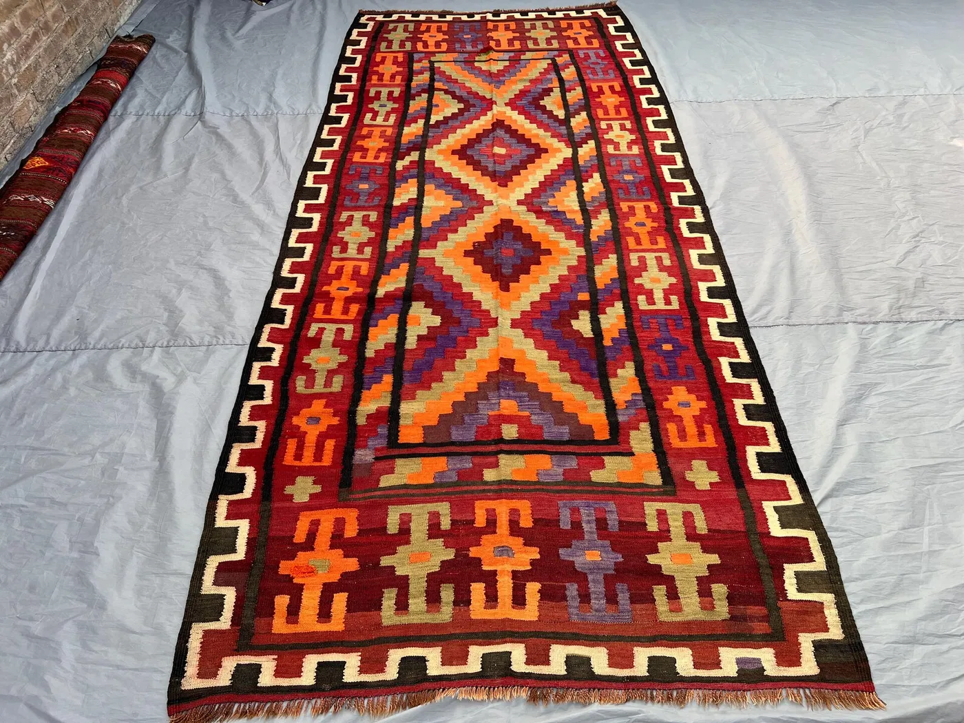 Vintage Afghan Kilim Runner Rug 5'2x11'9 ft | Handmade Tribal Flatweave Wool Rug | Bold Geometric Entryway Hall Carpet | Boho Long Floor Rug