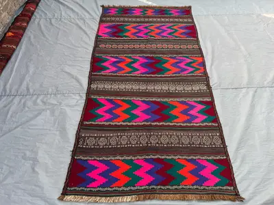 4x9 Afghan Kilim Runner Rug | Vintage Flatweave Cotten Rug | Colorful Tribal Diamond Pattern | Long Hallway Ca