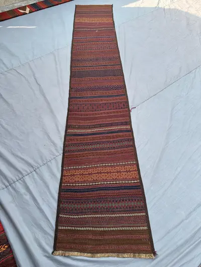 Afghan Kilim Runner Rug 2'2x12'5 ft | Handmade Wool Tribal Hallway Runner | Long Vintage Ethnic Flatweave | Bo
