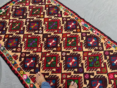 5x8 Afghan Baluchi Kilim Rug Handmade Flat Weave Carpet Colorful Maldari Tribal Design Wool Vintage Ethnic Are