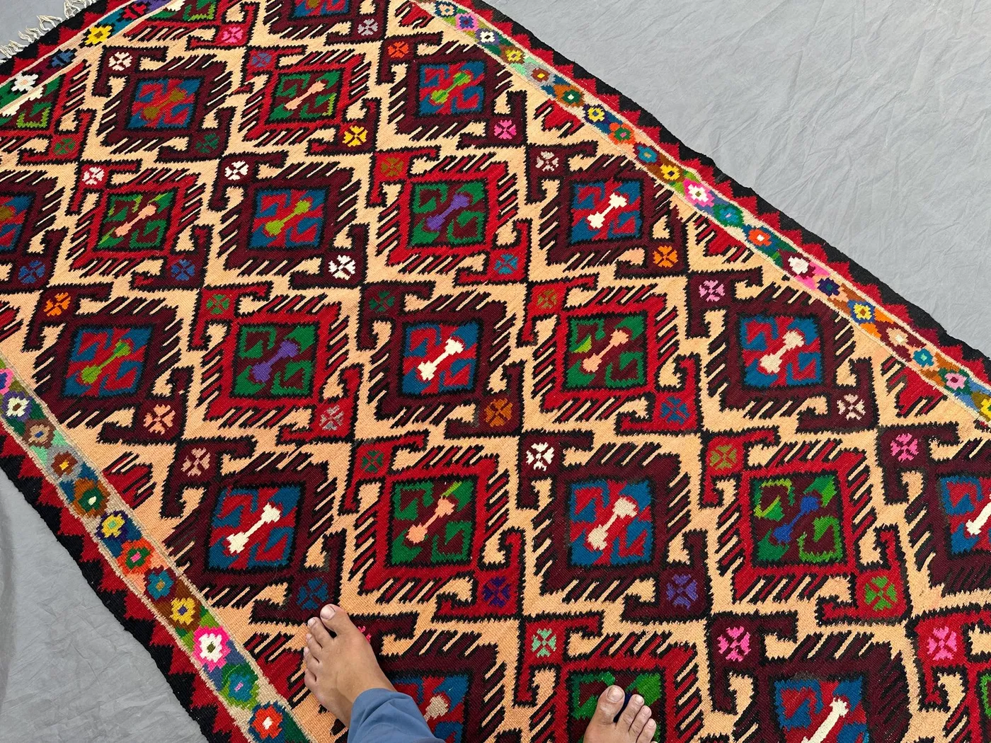 5x8 Afghan Baluchi Kilim Rug Handmade Flat Weave Carpet Colorful Maldari Tribal Design Wool Vintage Ethnic Area Rug | Boho Living Room Decor