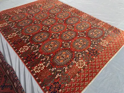 Vintage Turkmen Bukhara Rug 5'9x8'3 ft Handmade Afghan Wool Carpet | 1980s Tribal Tekke Design | Nomadic Boho 