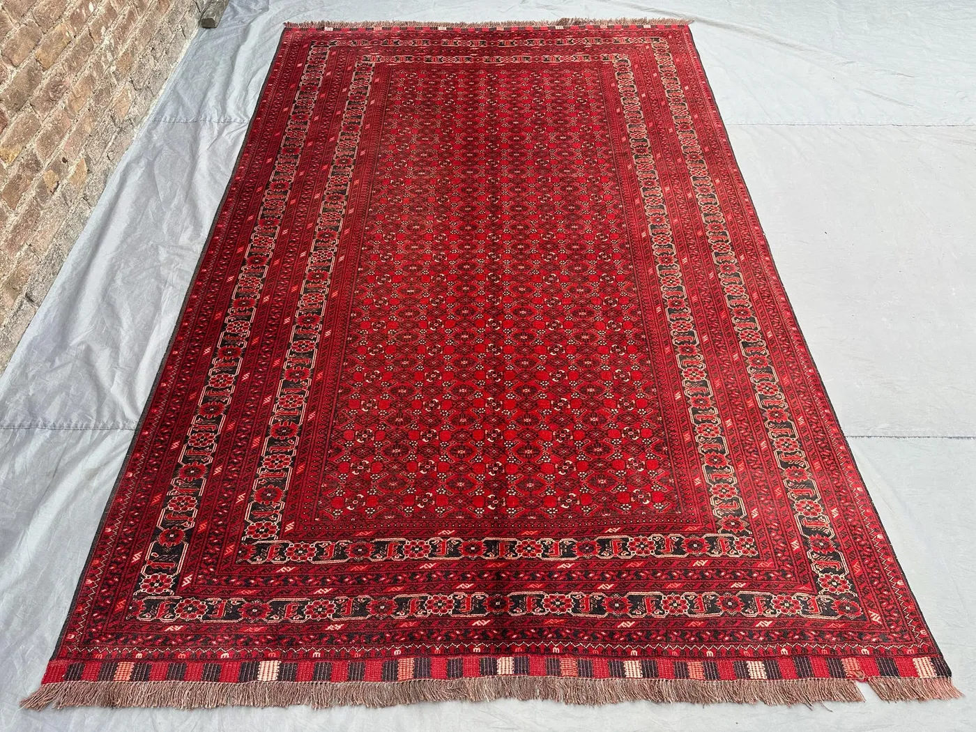 6 x 9 ft Vintage Afghan Hand Knotted Turkoman Ersari Rug Red Geometric Design Soft Pile Large Area rug | living room & farmhouse decor rug