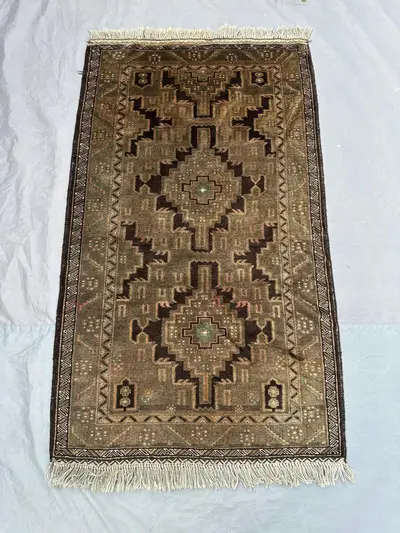 3x5 ft Afghan Hand Knotted Vintage Balochi Soft Pile Terracotta Brown Faded Tribal rug Unique One-of-a-Kind Ru