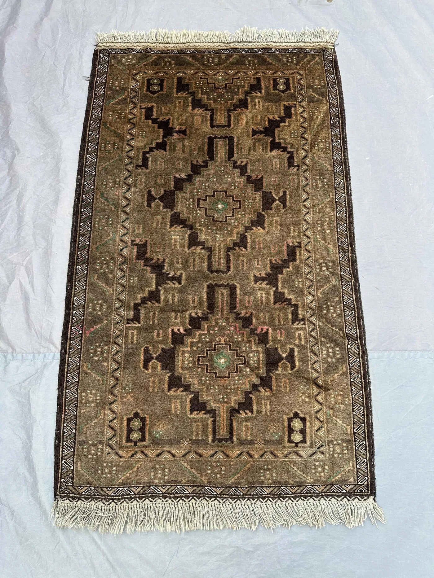 3x5 ft Afghan Hand Knotted Vintage Balochi Soft Pile Terracotta Brown Faded Tribal rug Unique One-of-a-Kind Rug | living room & bedroom rug