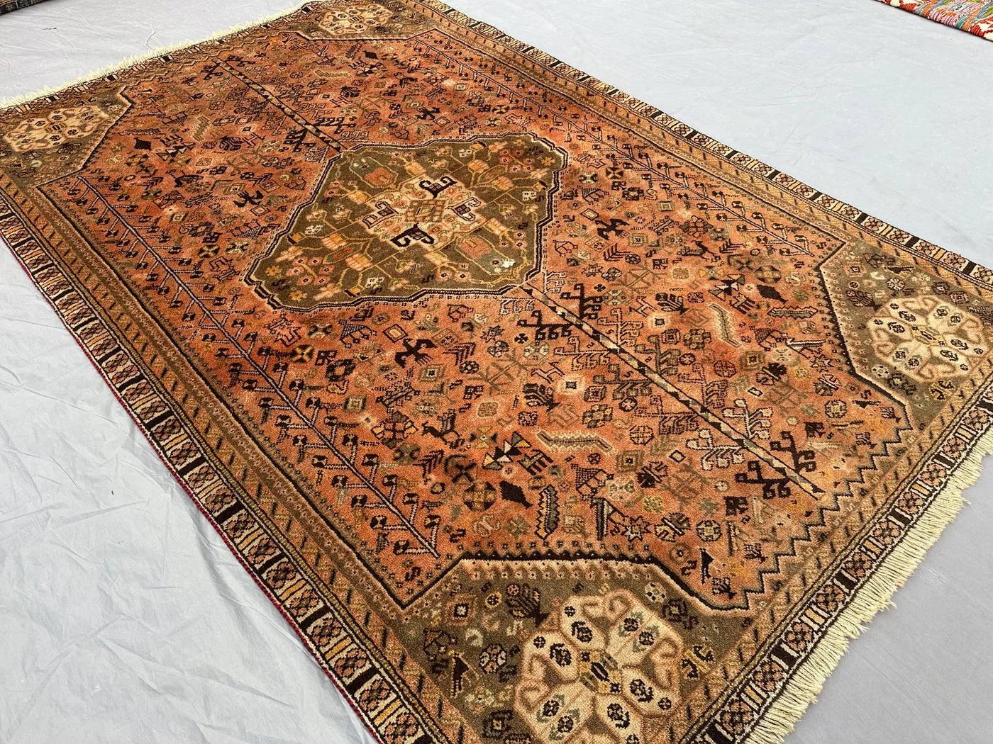 5 x 8 Antique Turkish Inspired Rug, Hand Knotted Wool Carpet, Caucasian Medallion Design, Soft Pile Faded Muted Colors Oriental Rug Decor