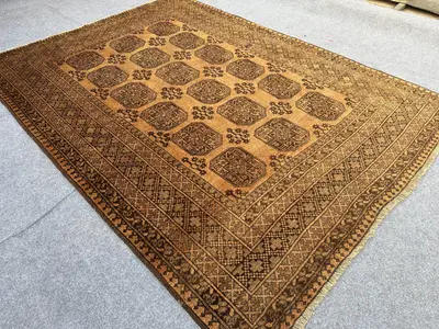 6.9x9.3 ft Afghan Terracotta Tribal Rug, Turkmen Hand Knotted Wool rug, Vintage faded Old Oriental Moroccan Ru