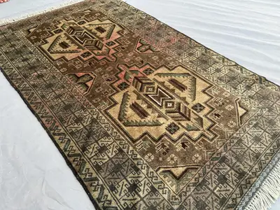 3x5 Afghan Antique Rug, Low Pile Vintage Carpet Faded Color Tribal Wool Rug, 1960s Rare One of a Kind Rug, Col