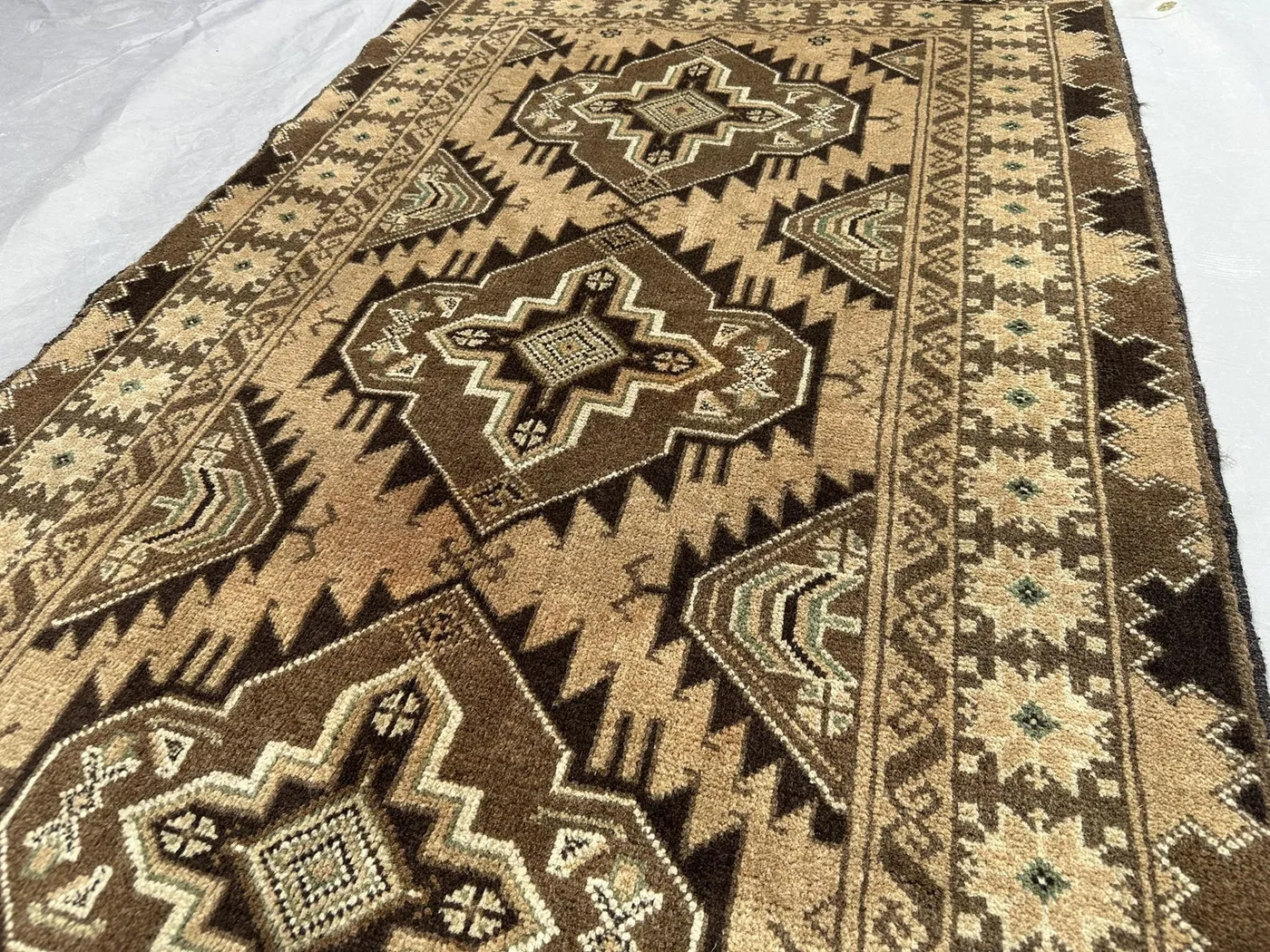 2'10 x 4'11 ft Vintage Afghan Hand Knotted Rug Terracotta Faded Geometric Baluchi Style Small Area Carpet Soft Wool Tribal Moss Rug Decor