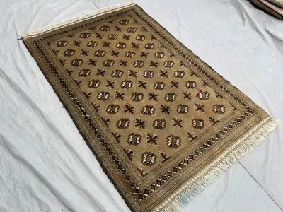 3'1" x 4'7" Vintage Terracotta Faded Rug, Hand-Knotted Wool, Tribal Geometric Design, Soft Pile, Unique Wool C
