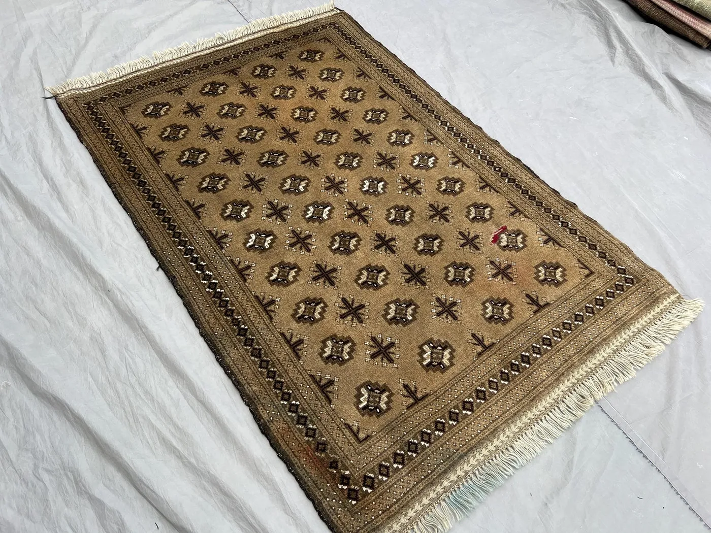 3'1" x 4'7" Vintage Terracotta Faded Rug, Hand-Knotted Wool, Tribal Geometric Design, Soft Pile, Unique Wool Carpet, Rare Moroccan Rug