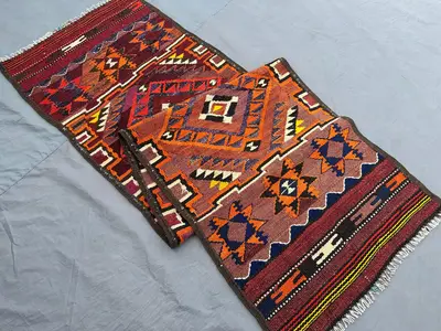 2'6x9 ft Antique Baluch Kilim Runner | Tribal Geometric Flat Weave Rug | Turkish Style Kilim, Handwoven Wool A