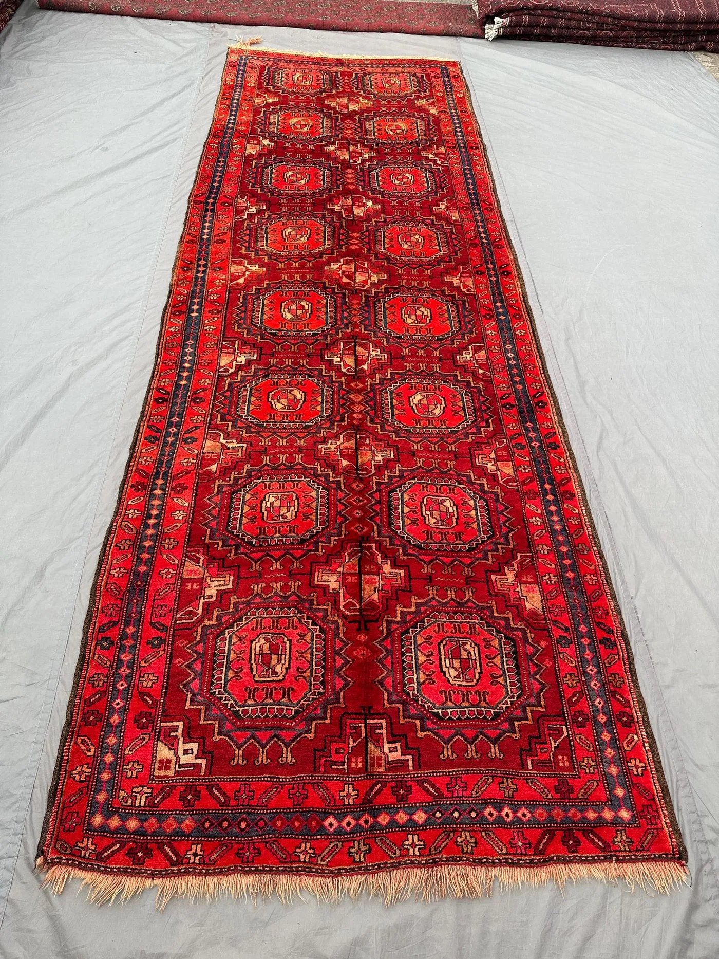 5 x 13 Vintage Turkoman Bokhara Rug, Hand Knotted Wool Runner, Red Geometric Design, Long Corridor rug, Tribal Home Decor | living room rug