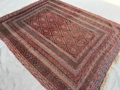 4'10x6'5 ft Antique Afghan Baluch Tribal Rug, Wool Vintage Kilim Rug Geometric Pattern, Handmade Carpet, Bedro