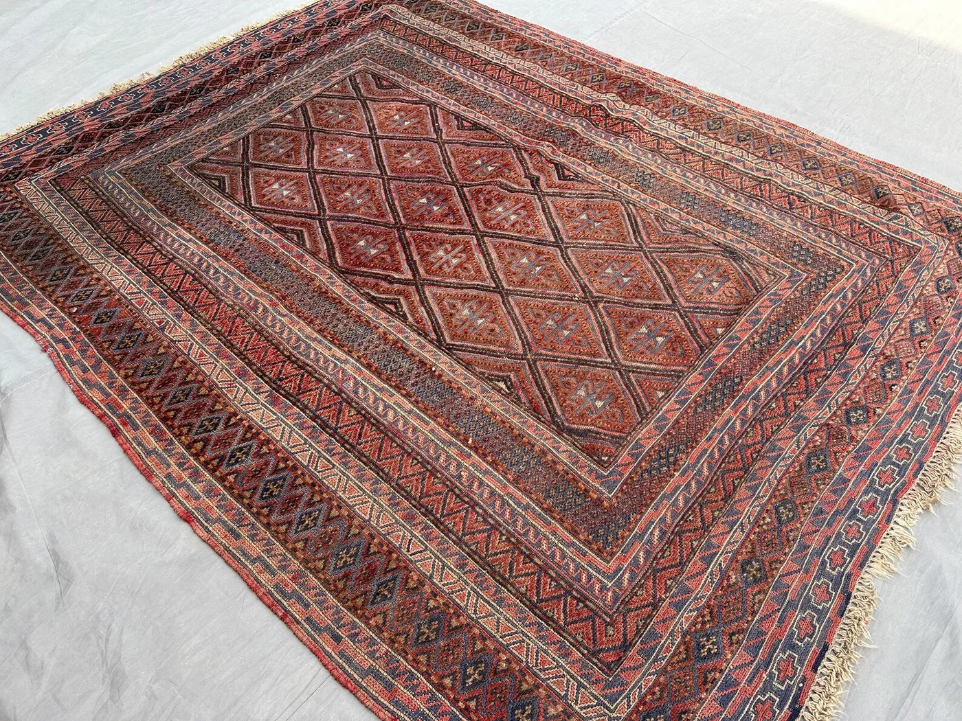4'10x6'5 ft Antique Afghan Baluch Tribal Rug, Wool Vintage Kilim Rug Geometric Pattern, Handmade Carpet, Bedroom Rug, Home Decor, Table Rug
