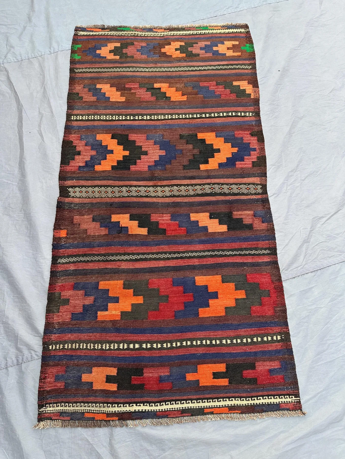 3x6 Vintage Afghan Kilim Rug | Tribal Handwoven Flat Weave Wool Runner | Colorful Nomadic Pattern | Boho Hallway or Entryway Decor Rug