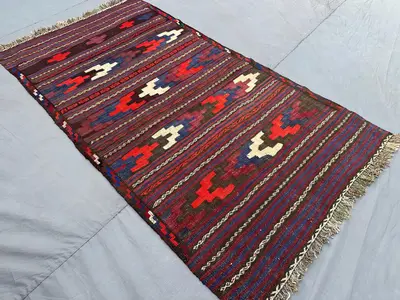 3'5x6'3 ft Afghan Kilim Rug | Vintage Flatweave Wool Carpet | Antique Tribal Pattern | Handmade Boho Ethnic Ar