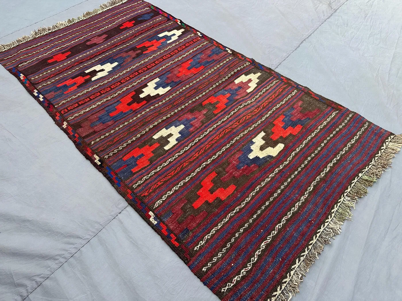 3'5x6'3 ft Afghan Kilim Rug | Vintage Flatweave Wool Carpet | Antique Tribal Pattern | Handmade Boho Ethnic Area Decor, Living room rug