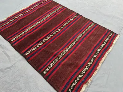 4x5 Afghan Kilim Rug | Vintage Flatweave Wool Carpet | Antique Tribal Pattern | Handmade Boho Ethnic Area Deco