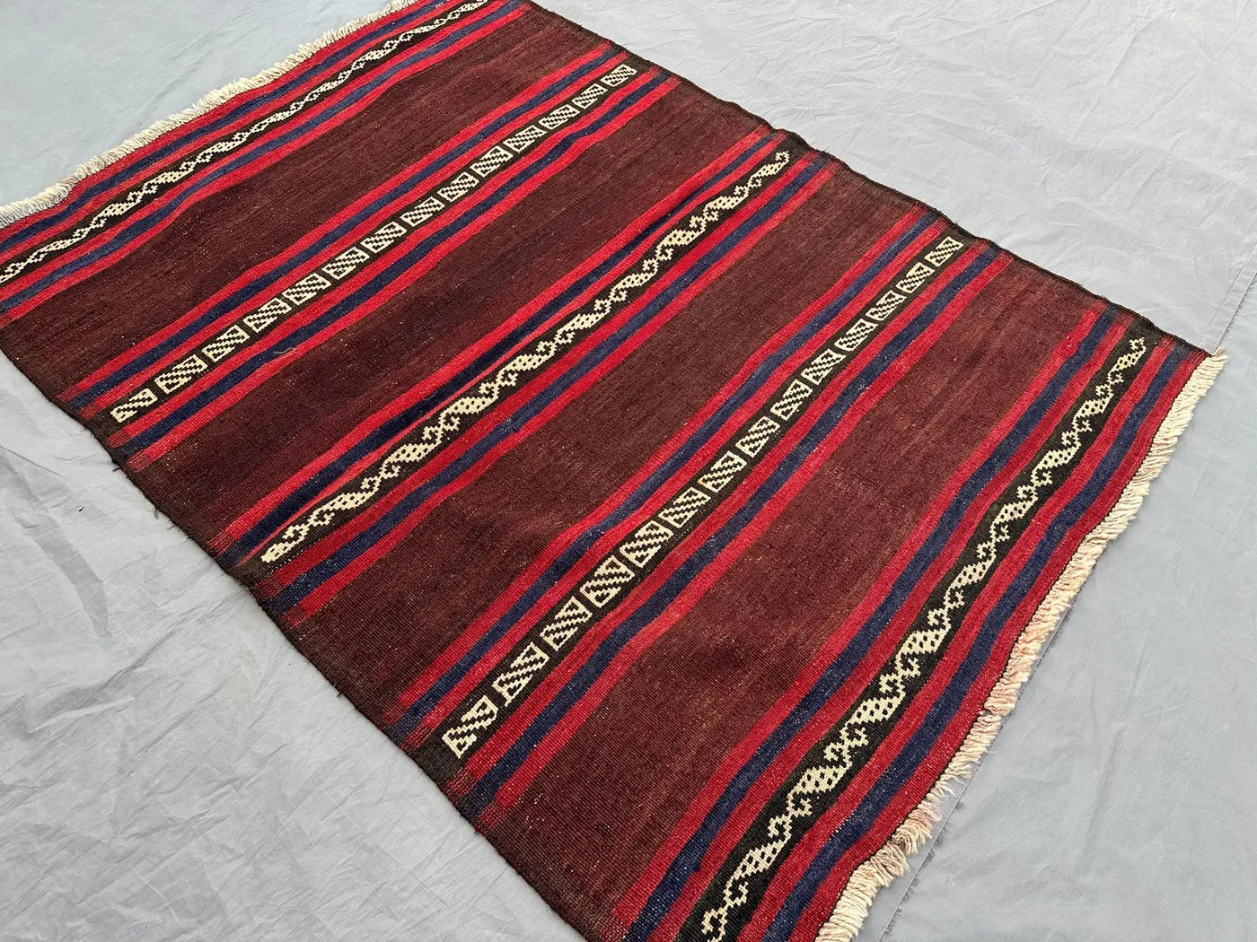 4x5 Afghan Kilim Rug | Vintage Flatweave Wool Carpet | Antique Tribal Pattern | Handmade Boho Ethnic Area Decor, Traditional Accent Kids Rug