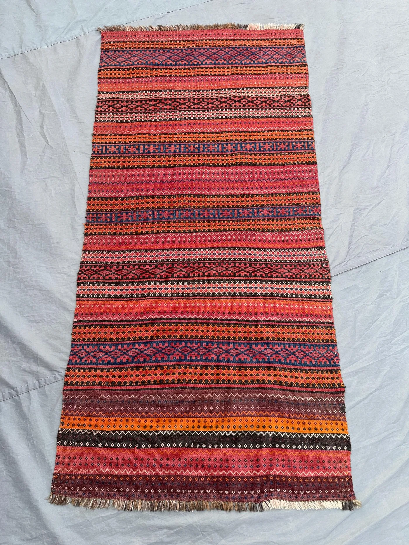 Afghan Kilim Rug 3x6'3 ft | Handmade Wool Flatweave Runner | Pink Orange Tribal Striped Rug | Vintage Ethnic Boho Decor | Entryway Carpet