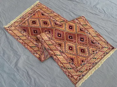 Handwoven Sumak Kilim Runner 2'4" x 6'4" ft – Handmade Turkmen Baluch Rug, Faded Tribal Wool Runner Rug, Vinta