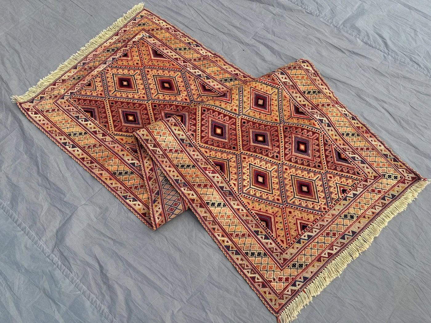 Handwoven Sumak Kilim Runner 2'4" x 6'4" ft – Handmade Turkmen Baluch Rug, Faded Tribal Wool Runner Rug, Vintage Geometric Flatweave Carpet