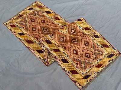 3x7 Handmade Afghan Sumak Runner, Hand Woven Tribal Geometric Rug, Baluch Wool Hallway Carpet, Vintage Runner 