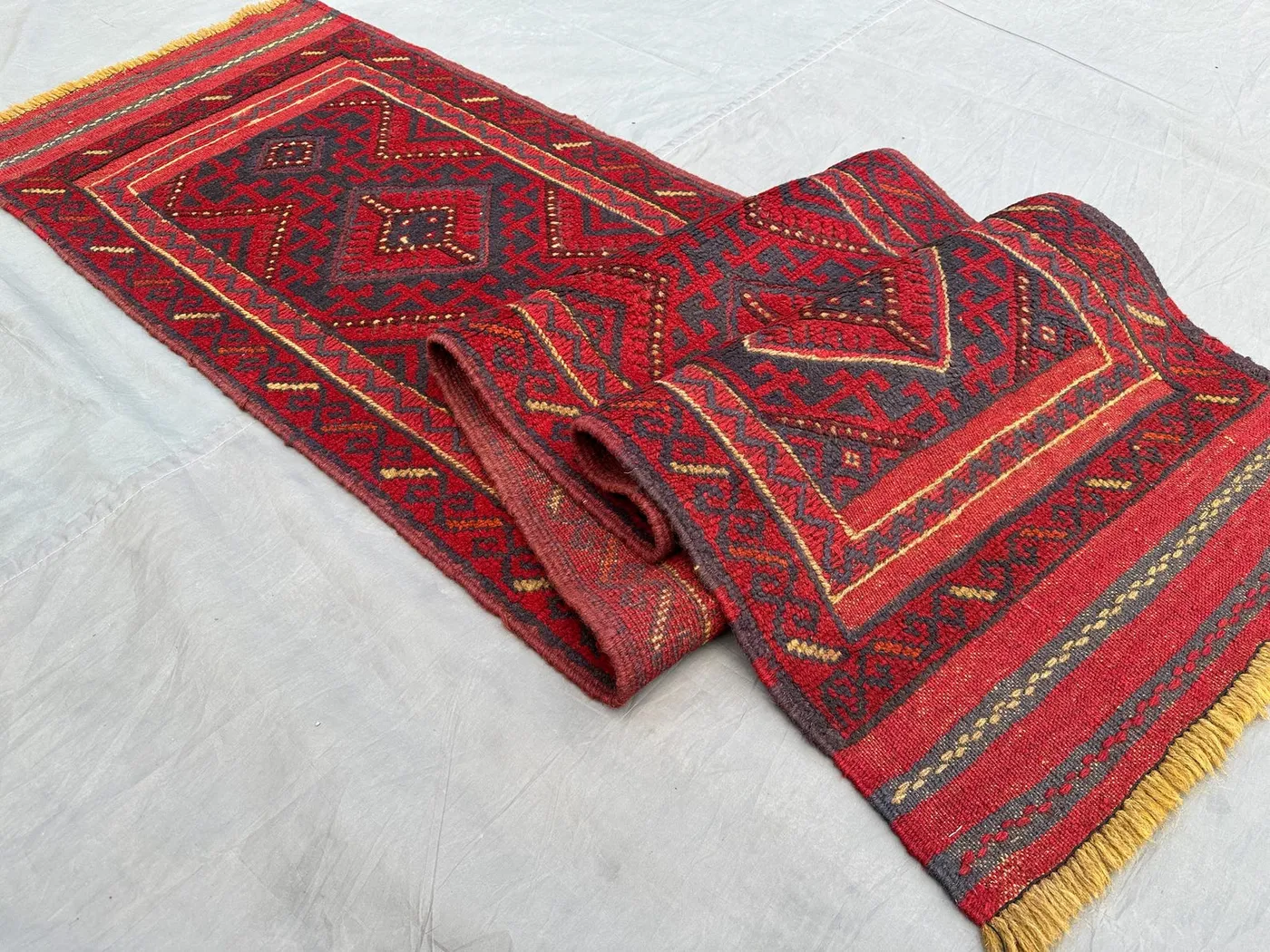2x9 Afghan Mishwani Runner Rug | Vintage Tribal Wool Carpet | Red Narrow Hallway Rug | Handwoven Kilim Mixed Long Area Rug, Kitchen Rug