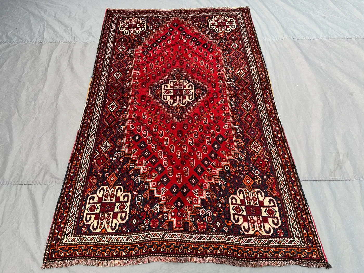 5x8 ft Vintage Afghan Hand Knotted Turkish Inspired Caucasian Style Rug Red Geometric Tribal Medallion rug Soft Pile | farmhouse decor rug